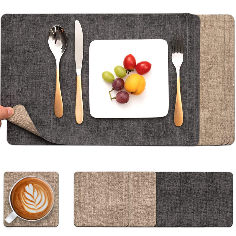 Faux Leather Placemat, Black Linen