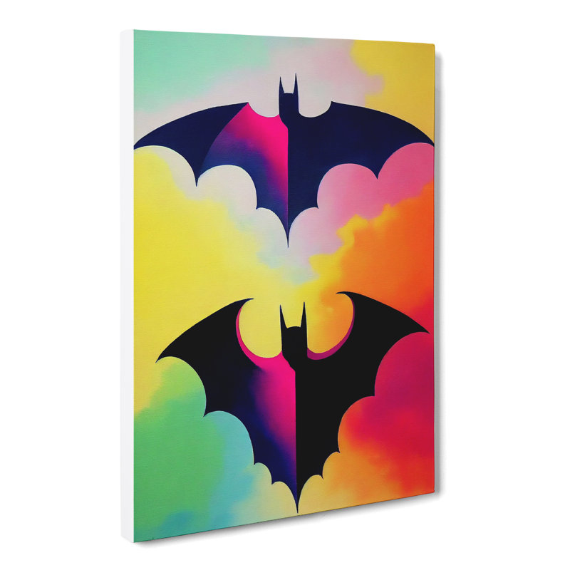 Two Colourful Bats - Wrapped Canvas, 50cm H x 35cm W x 3cm D