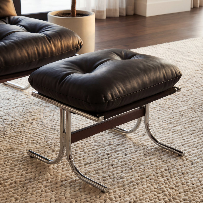Bauhaus-Inspired Leather Footstool, Black