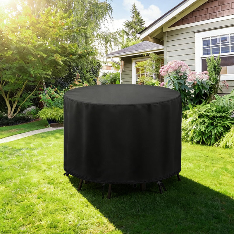 Housse imperméable ronde pour table et chaises de patio, P 72 po x H 43 po, 1 pièce, (noir)