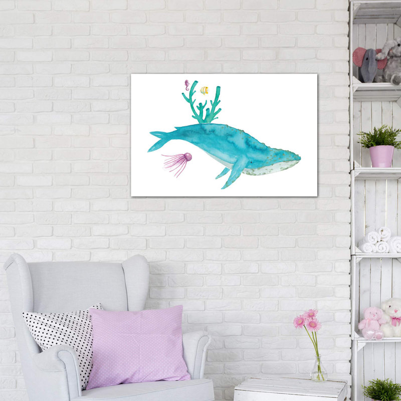 Baleine à bosse - Imprimé, Toile tendue, Pas de tapis, H 32 po x l 48 po x 1,5 po