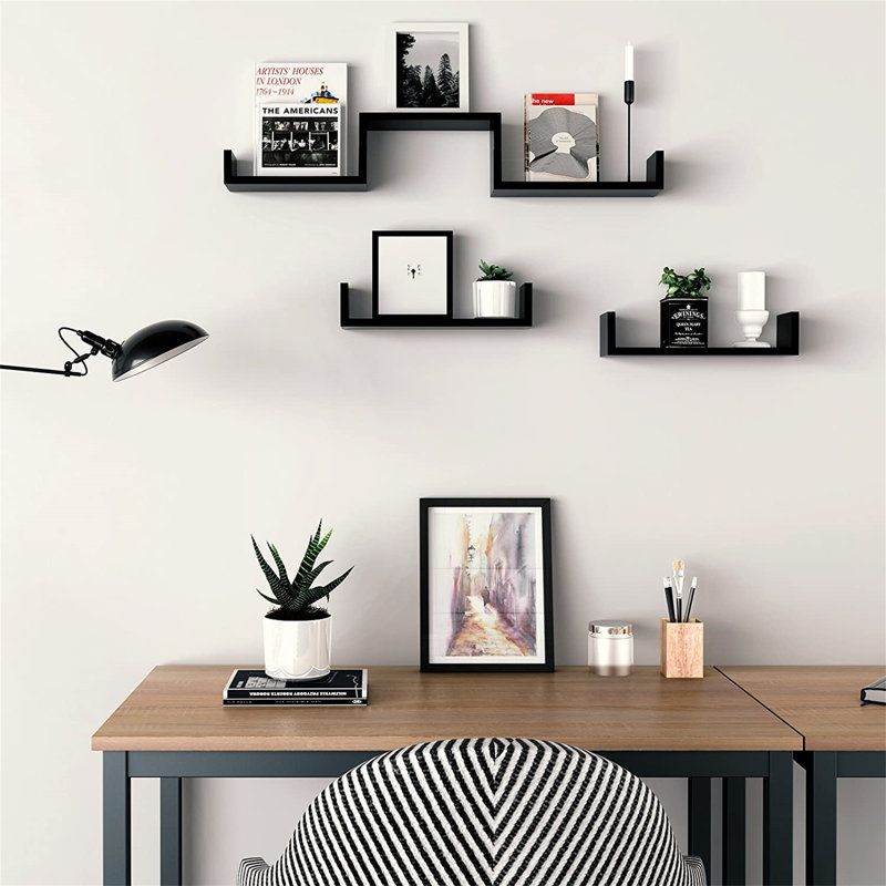 Lamberti 3 Piece Solid Wood Floating Shelf, Black, 9cm H x 40cm W x 10cm D