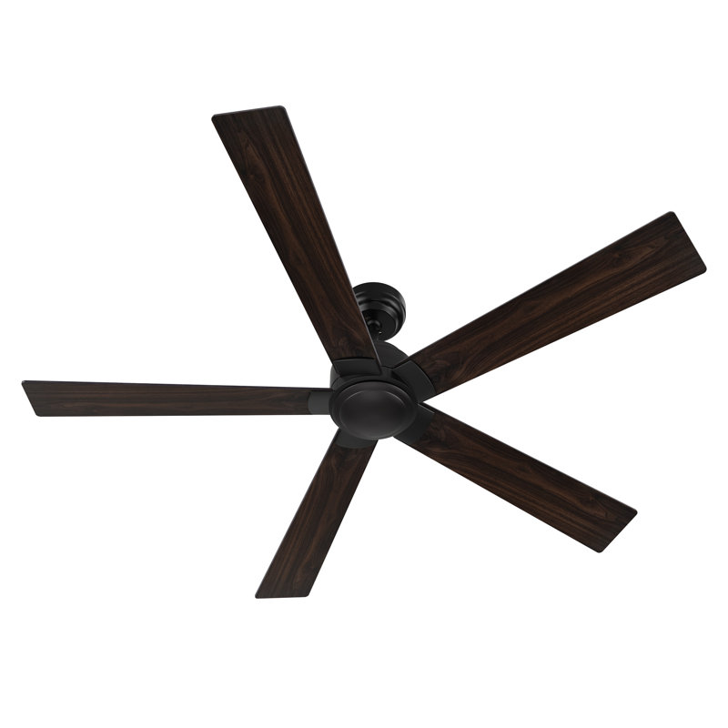 60" Large DC Motor Downrod Ceiling Fan without Light, Remote Control, Black with Walnut Blades