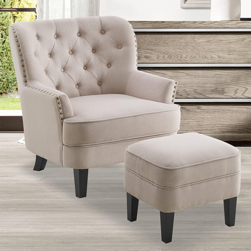 1 set Mid Century Modern Armchair for Living Comfy Seat,Tub Sofa for Bedroom Reading Room, Beige Velvet