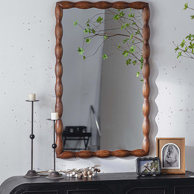 Miroir Mid-Century moderne avec cadre en bois massif, miroir mural