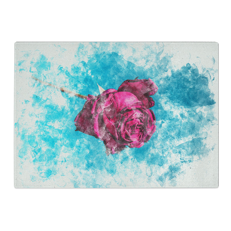 Tempered Glass Fuscia Pink Dying Rose Chopping Board, 20 cm x 28.5 cm