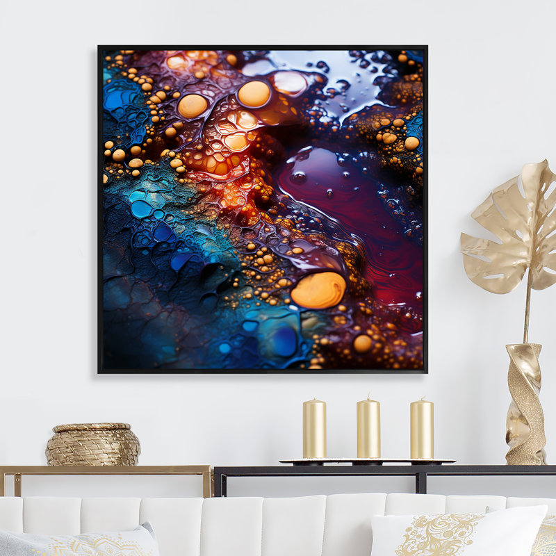 «Blue Crystal Stone Core III - Stone Geode», art mural, H 16 po x l 16 po, Noir
