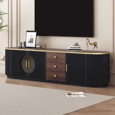 70.8'' Modern Minimalist TV Stand for TVs up to 80 Inches, Entertainment Center with 3 Drawers and 1 Shelf, Metal Handles and 2 Cabinets for Living room