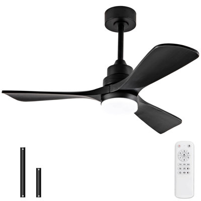 42 Inch Ceiling Fans with Lights and Remote Control, Outdoor Ceiling Fan for Patios, Black Ceiling Fan with Lights for Bedroom, Noiseless DC Motor, Dimmable Led 3 Solid Wood Blades