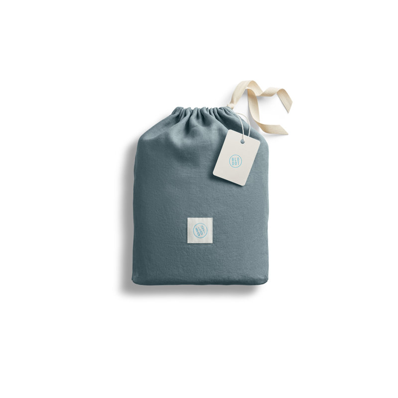 Stone Washed Linen Sheet Set, Full Sheet Set + Fitted Sheet + 2 Pillowcases, Gray Blue