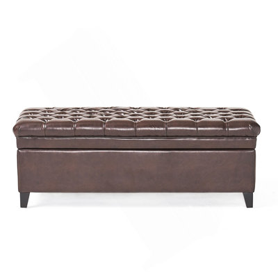 Camden Traditional Faux Leather Storage Ottoman Bench with Button-Tufted Diamond Stitching and Soft