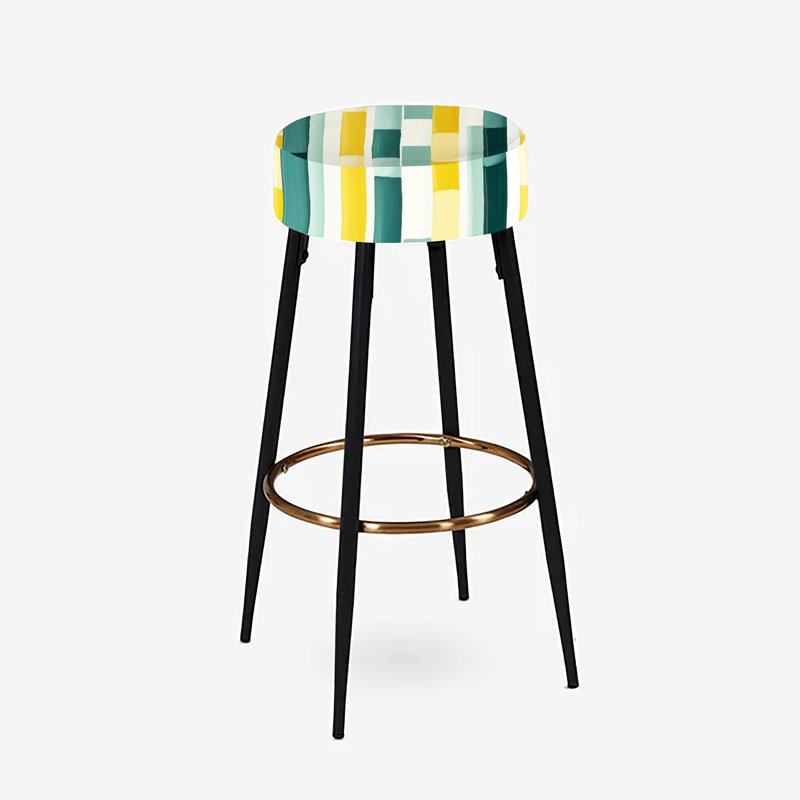 Ensemble de 2 tabourets de bar rayés vert et jaune Jungle