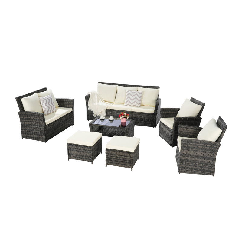 7 pièces ensemble de meubles d'extérieur en rotin pe / rotin 9 places, Beige
