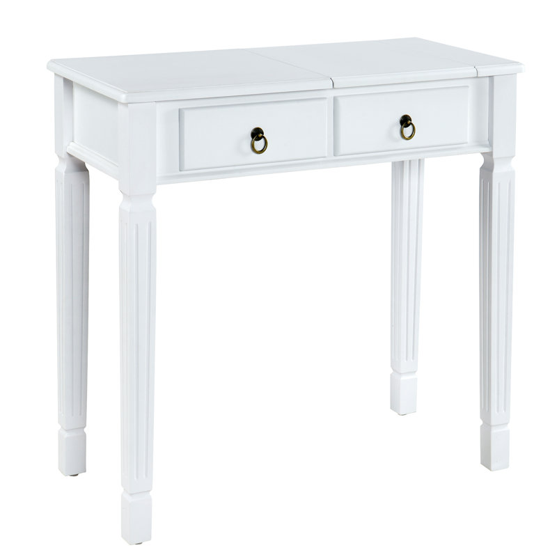 LUMERA Collection Vintage Solid Wood Vanity And Writing Desk With Flip Mirror & Storage Drawers, White
