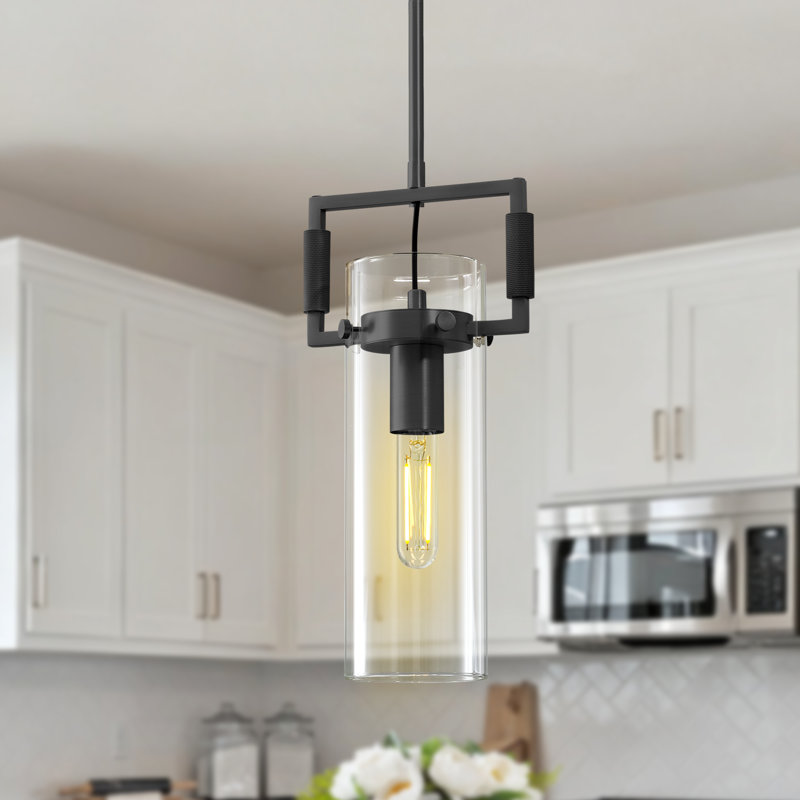 Luminaire suspendu pour îlot de cuisine en verre transparent à 1 lumière (ensemble de 2), Noir