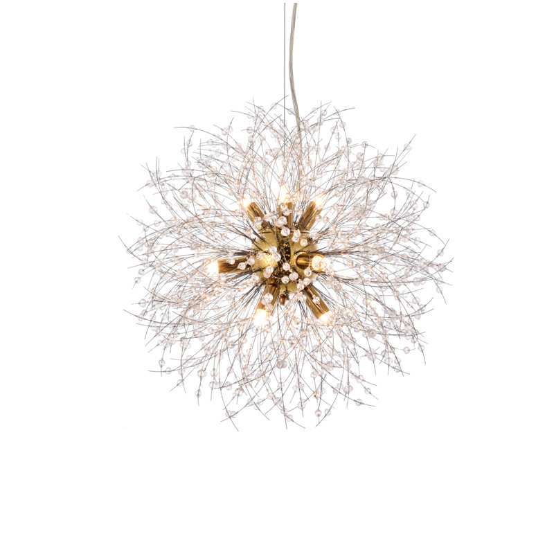 Unique Globe Pendant with Crystal Accents, 60" H x 17.7" W x 17.7" D, Gold, 9 Lights