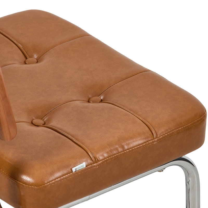 Set of 2 Modern PU Leather Cantilever Dining Chairs with Rattan Backrest
