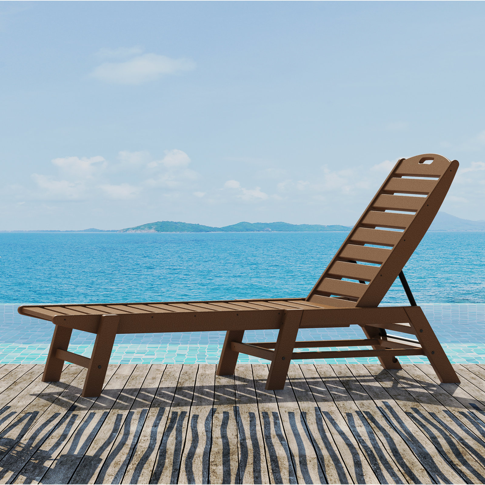 POLYWOOD® Nautical 24" Patio Chaise Lounge, Teak