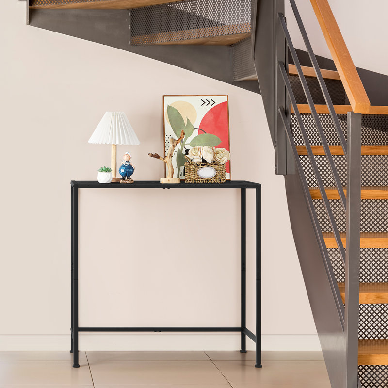 29.5" Tall Narrow Console Table, Black Metal Frame Entryway Table