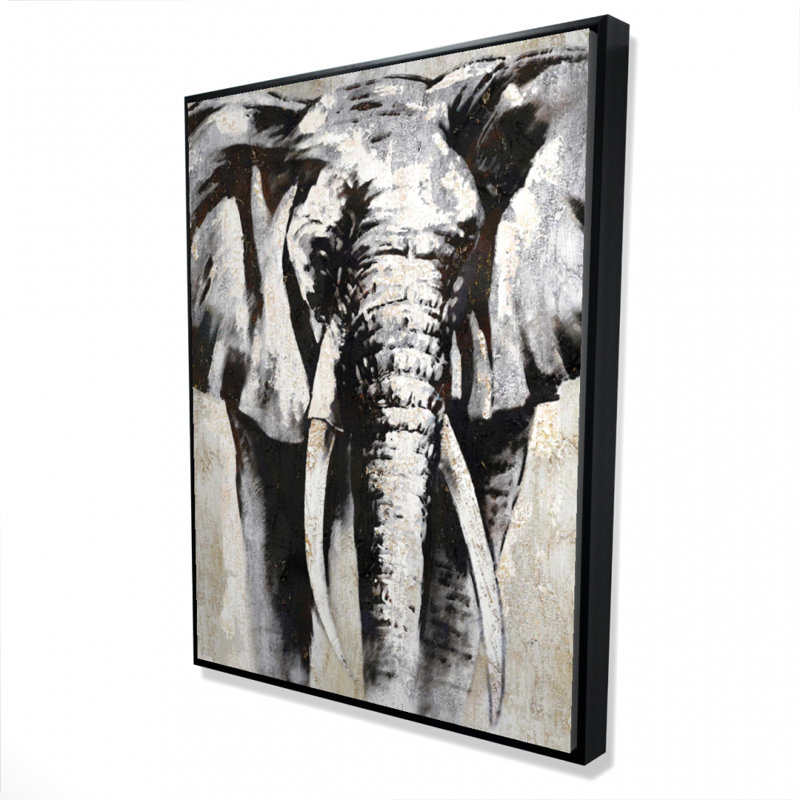 Grayscale Elephant Print On Canvas