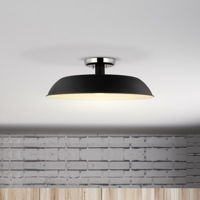 Plafonnier semi-encastré 1 lumière Bethany, Nickel poli, Noir mat, H 7 po x l 19,88 po x P 19,88 po