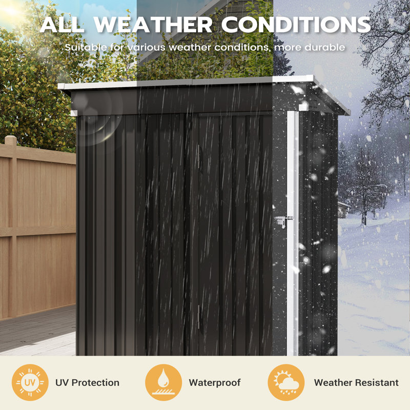 Outdoor Waterproof 5X3 Ft. D Metal Garden Storage Shed, Gray