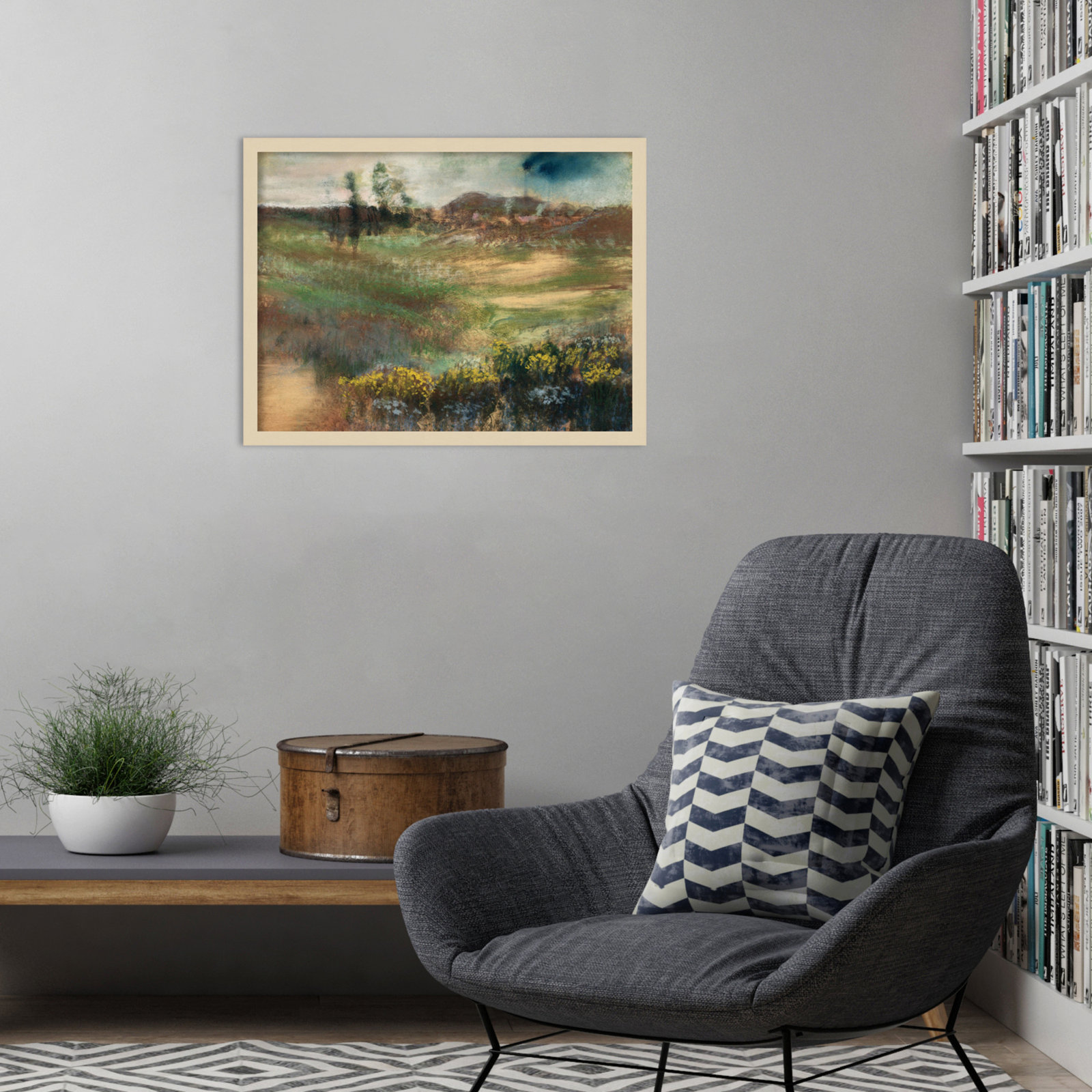 Edgar Degas's Landscape With Smokestacks Print, Brown Framed, 19" H x 25" W