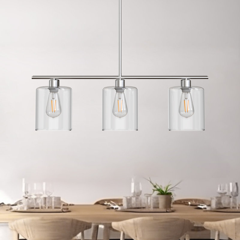 Alorie 3 - Light Brushed Nickel Kitchen Island Pendant with Glass Shade