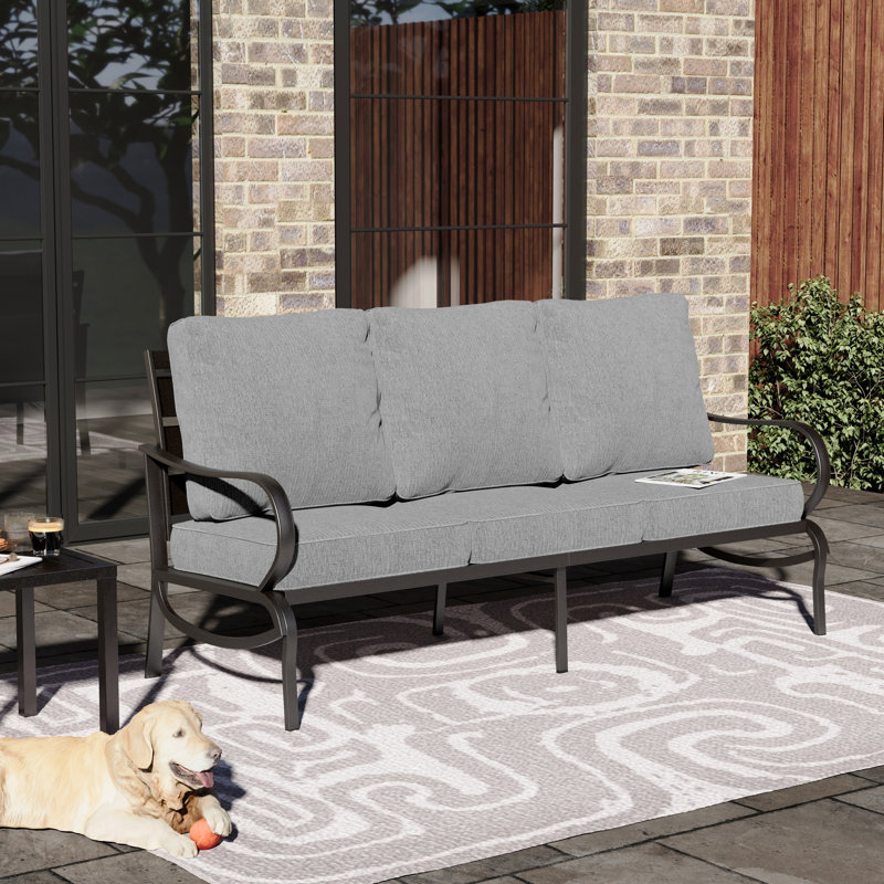 Canapé de patio extérieur en métal avec coussins de 75 po de largeur Argirios, Gris