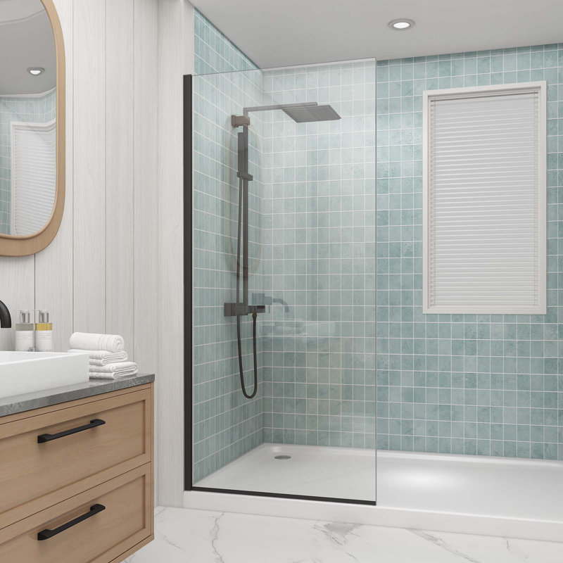 Panneau de verre de douche semi-sans cadre 32 "x 76", porte de douche, Noir mat