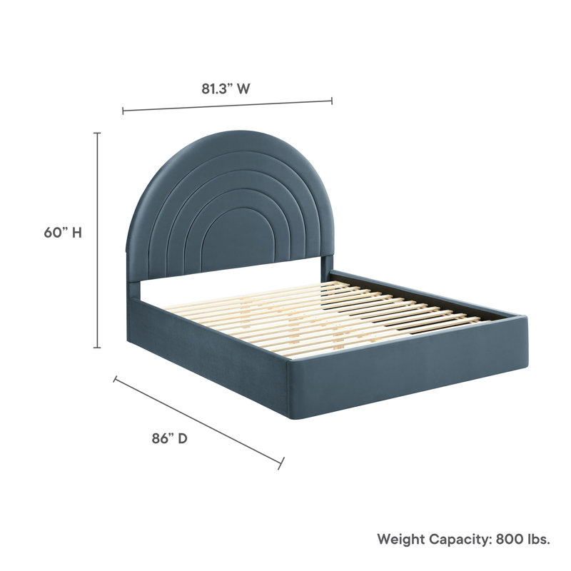 Solana Arched Performance Velvet Platform Bed, Cadet Blue, King