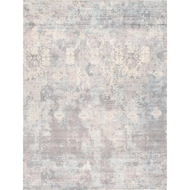 Tapis gris en laine et en coton noué à la main 8 pi 9 po x 11 pi 9 po Coleshill