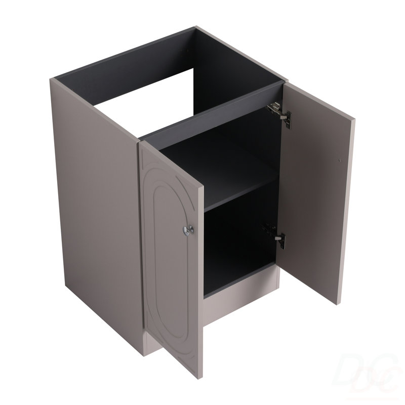 Meuble-lavabo autoportant 24 po et 2 portes d'armoire à fermeture en douceur (emballage KD) - sans le lavabo, Kaki