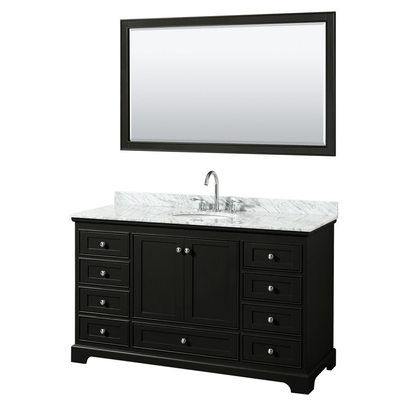 Ensemble de meuble-lavabo simple 60 "avec miroir Deborah, Expresso sombre, Chrome poli