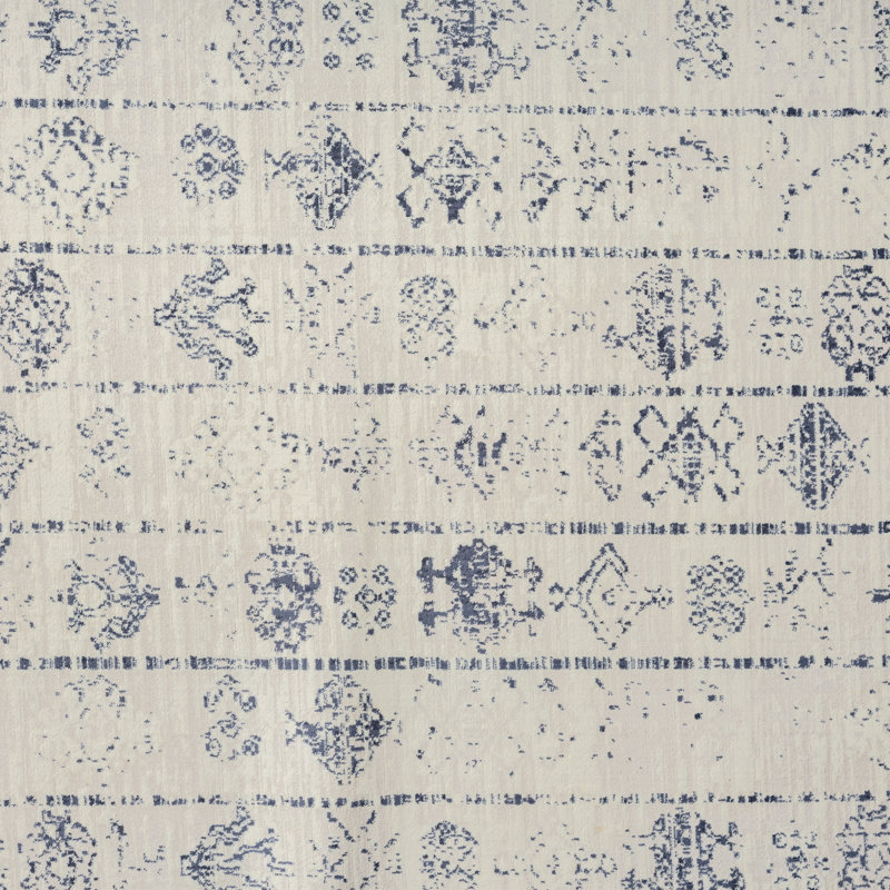 Performance Ornate Traditional Vintage Blue/Gray/Ivory Waterproof Rug, Runner 2' x 5'