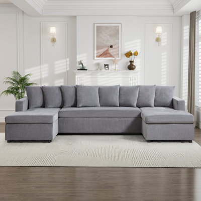 122'' Wide Modern Soft Microfiber Upholstered Sectional Sofa With Pillow Backrests