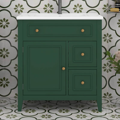 Modern Bathroom Vanity, 30" Bathroom Vanity With Ceramic Sink Top, Bathroom Vanity Cabinet With Door And Two Drawers