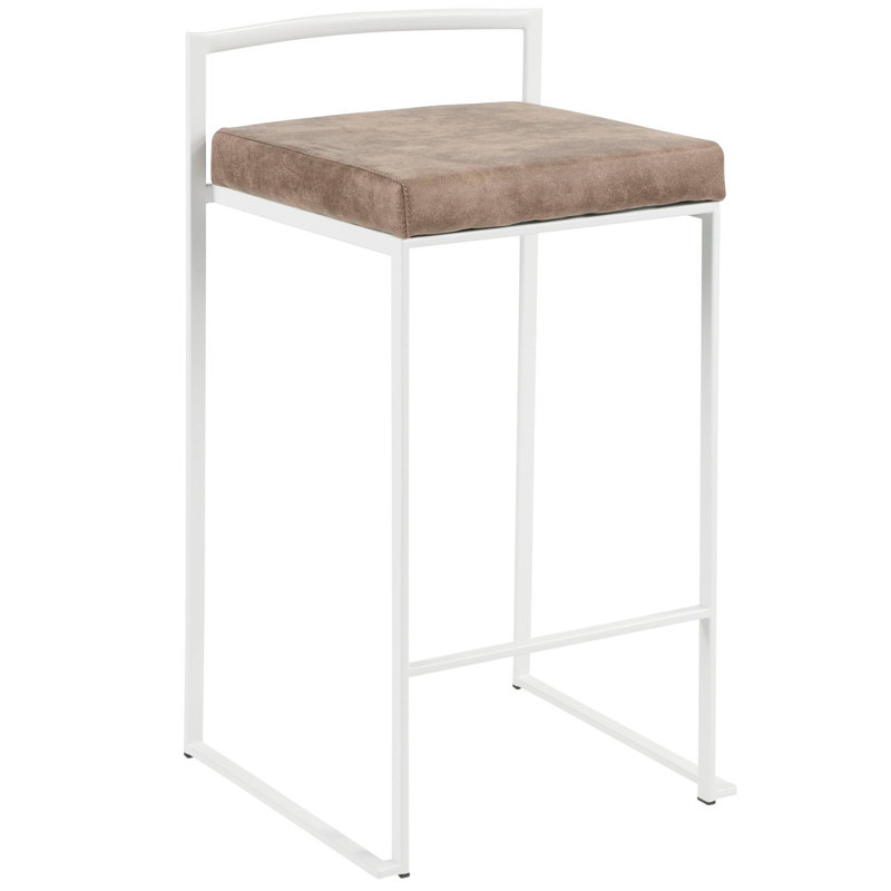 Tabouret de comptoir empilable contemporain Fuji en blanc avec coussin en tissu Cowboy brun par Lumisource, Brun