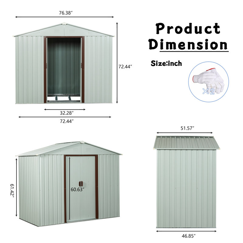 6 x 5ft White Metal Storage Shed with Sliding Doors