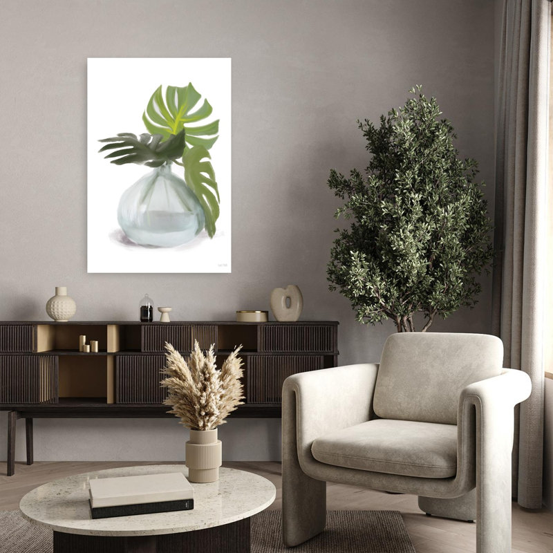 «Monstera Leaf Vase Abstract Contemporary Landscape Art», H 36 po x l 24 po