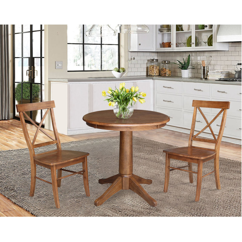 Donivan 3 - Piece Solid Wood Dining Set, Distressed Oak