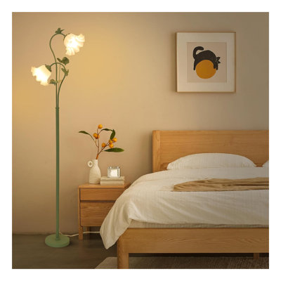 Lampe sur pied rétro avec abat-jour en acrylique - Lampe sur pied verte avec interrupteur au pied, 2 ampoules DEL incluses, lampe sur pied d'angle décorative pour le bureau de la chambre à coucher