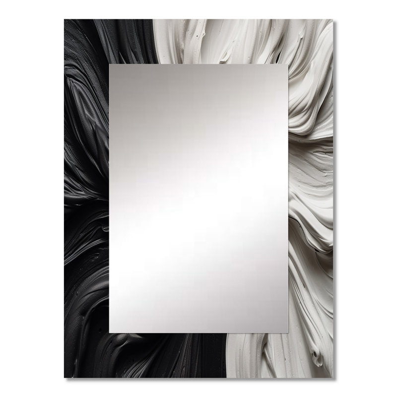 Noir et blanc marbré Dreamscape IV - miroir géométrique, miroir mural décoratif moderne, impression d'art en métal