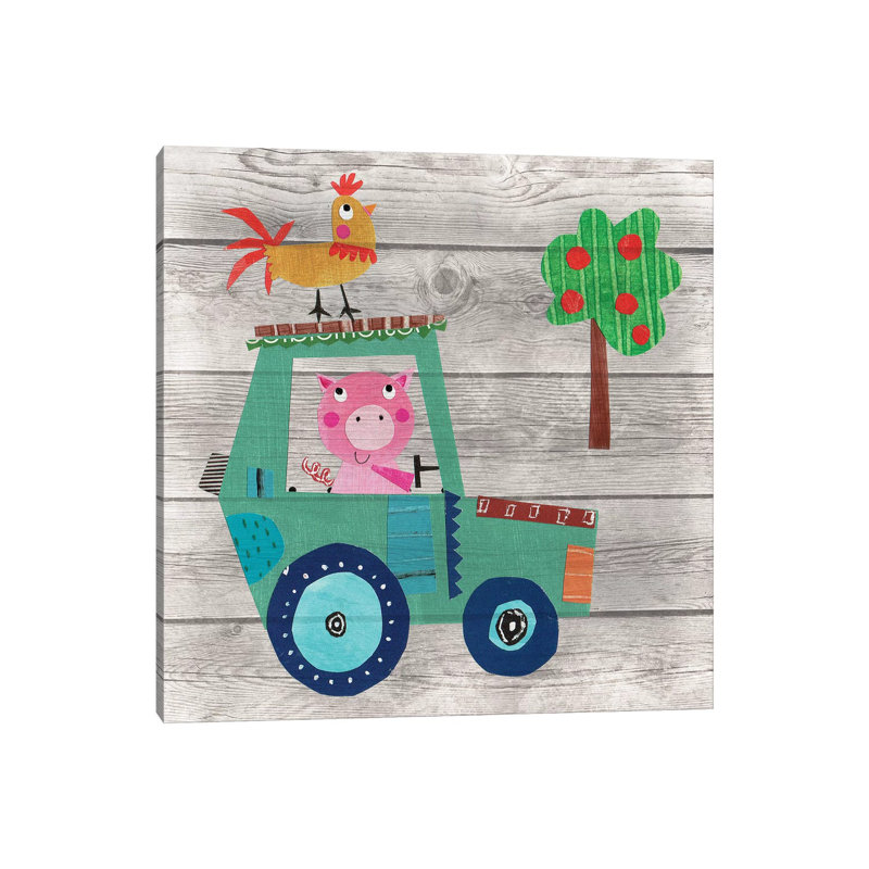 Tractor Pig by Katherine And Elizabeth Pope - Wrapped Canvas Painting, 30.48cm H x 30.48cm W x 1.905cm D