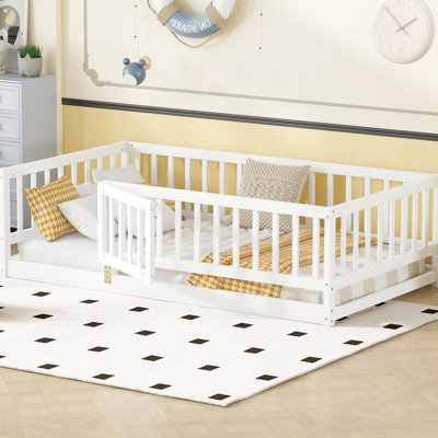 Harriet Bee Floor Bed For - Natural Wood, Fenced & Door, No Box Spring, Diverse Profits Concept | Twin