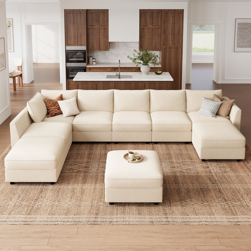 Canapé-lit modulaire en U avec rangement Tremee - beige, Polyester beige