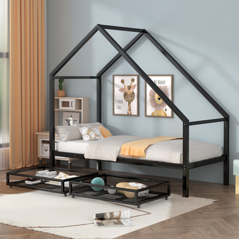 Lit plateforme simple avec rangement Agasthya, Noir