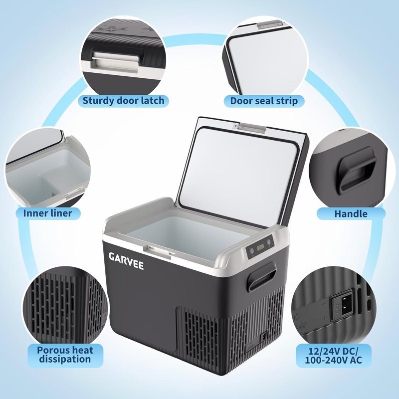 18L Portable Car Fridge Freezer, Fast Cooling Compressor Cooler, Less than 45dB Low Noise, -20℃ to 20℃, 12/24V DC & 100-240V AC for Camping, Campervan, RV, Boat and Travel