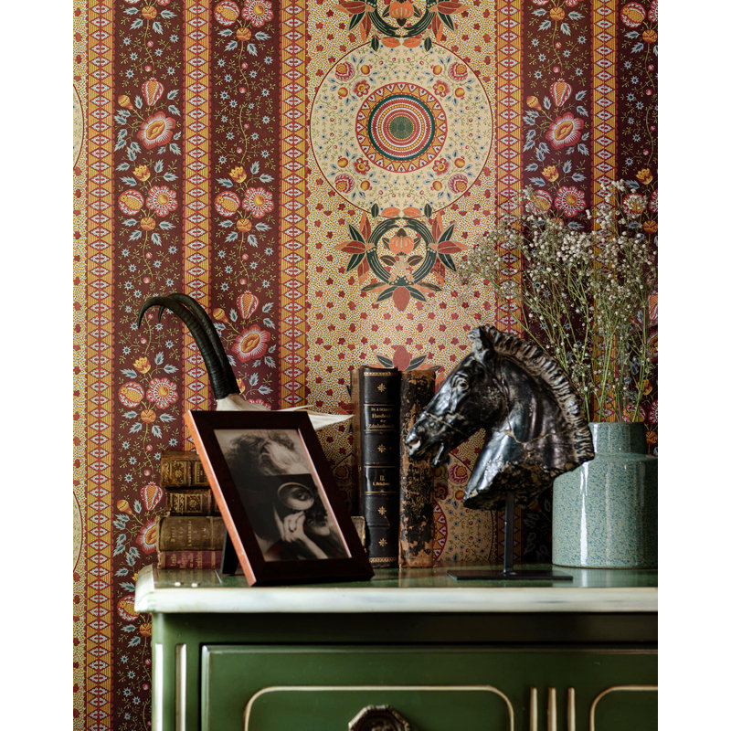 Tyrol Apres-Ski Home Floral Wallpaper Roll, Blue/Burgundy/Red/Taupe