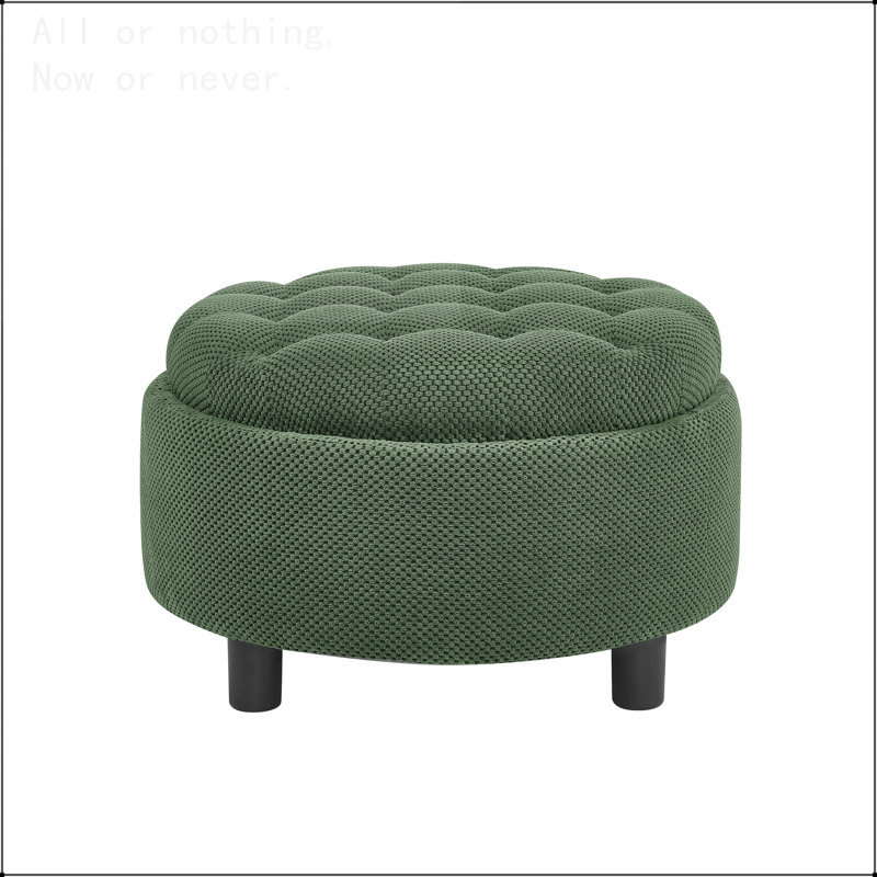 Repose-pieds rond avec rangement de 25 pouces avec plateau, table basse ronde en tissu touffeté avec rangement, Vert foncé